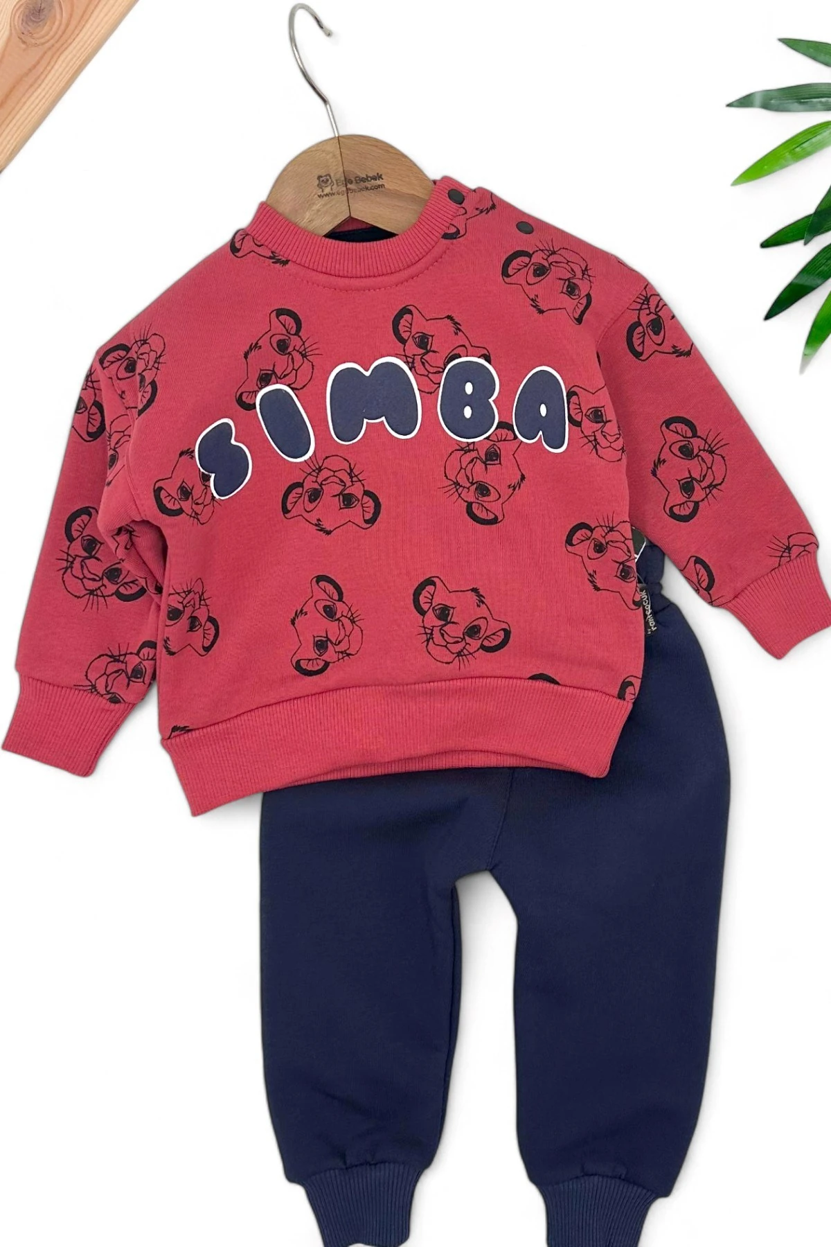 Erkek Çocuk Simba Baskılı 3 İp Şardonlu Kışlık 3-6-9-12-18 Ay Bebek Takımı R1452