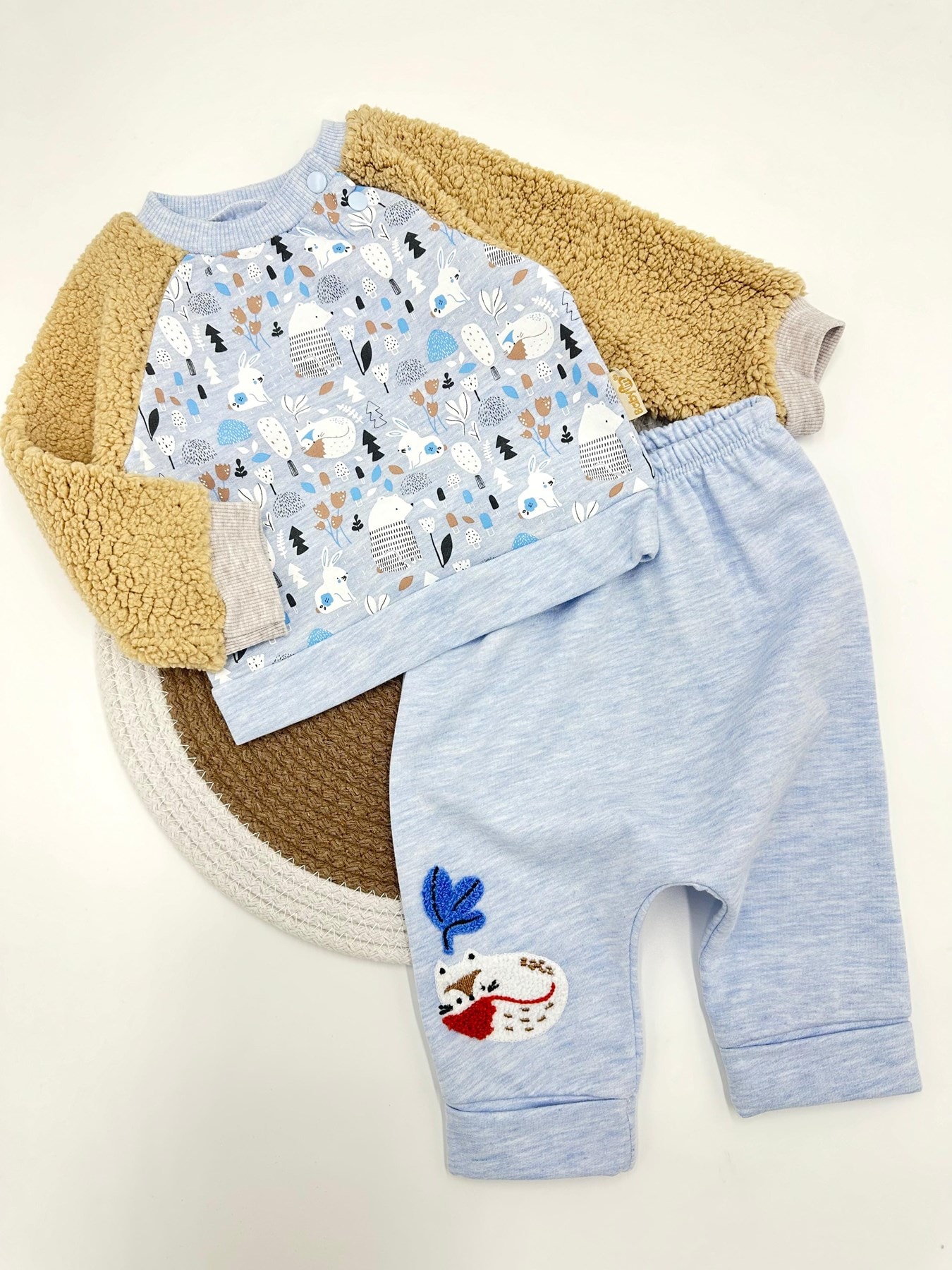 Erkek Bebek Şardonlu Welsoft Kol Detaylı Kışlık 2'li Baskılı Takım 0-3-6-9 Ay R1213