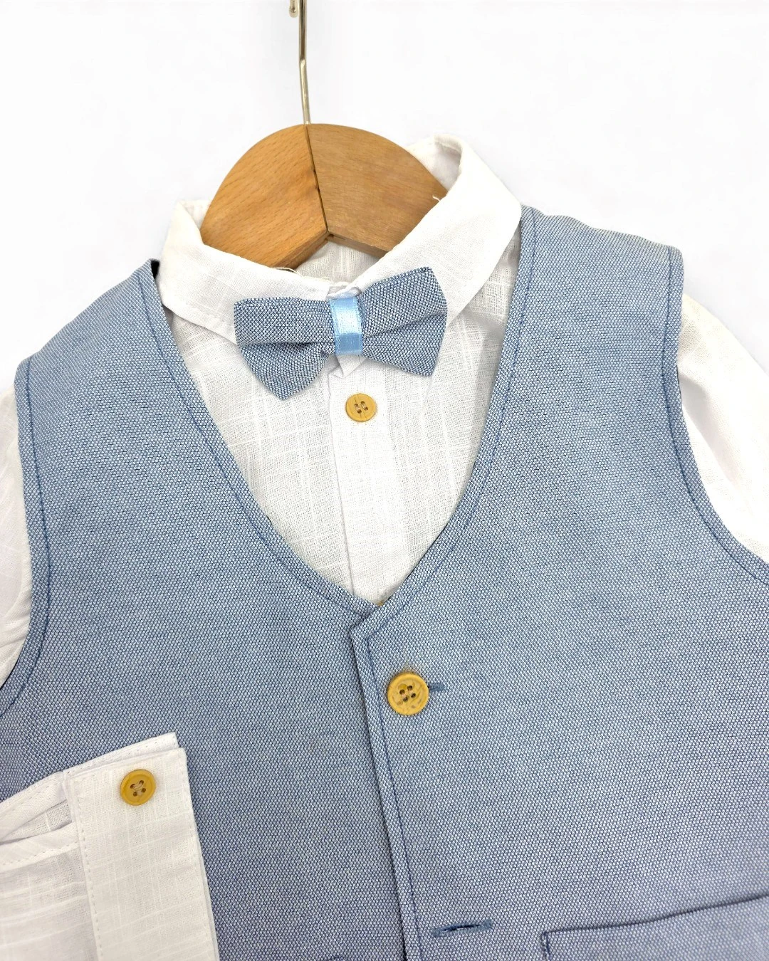 Erkek Bebek Papyonlu Cepken Yelekli Mevimlik 4'lü Şık Kombin, Düğün, Bayram Takımı 6-9-12-18-24 Ay R2385