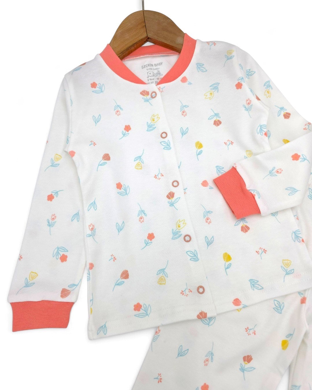 Kız Bebek Çiçekler Baskılı Mevsimlik %100 Pamuklu Çıtçıtlı Gecelik Pijama Takımı l 6-24 Ay R2252