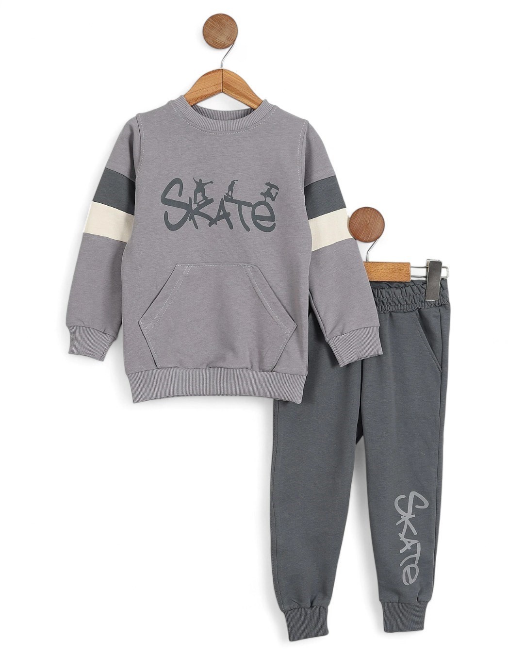 Erkek Çocuk Mevsimlik Skate Baskılı Sweatshirt, 7-10 Yaş Eşofma Takımı R2117 - GRİ