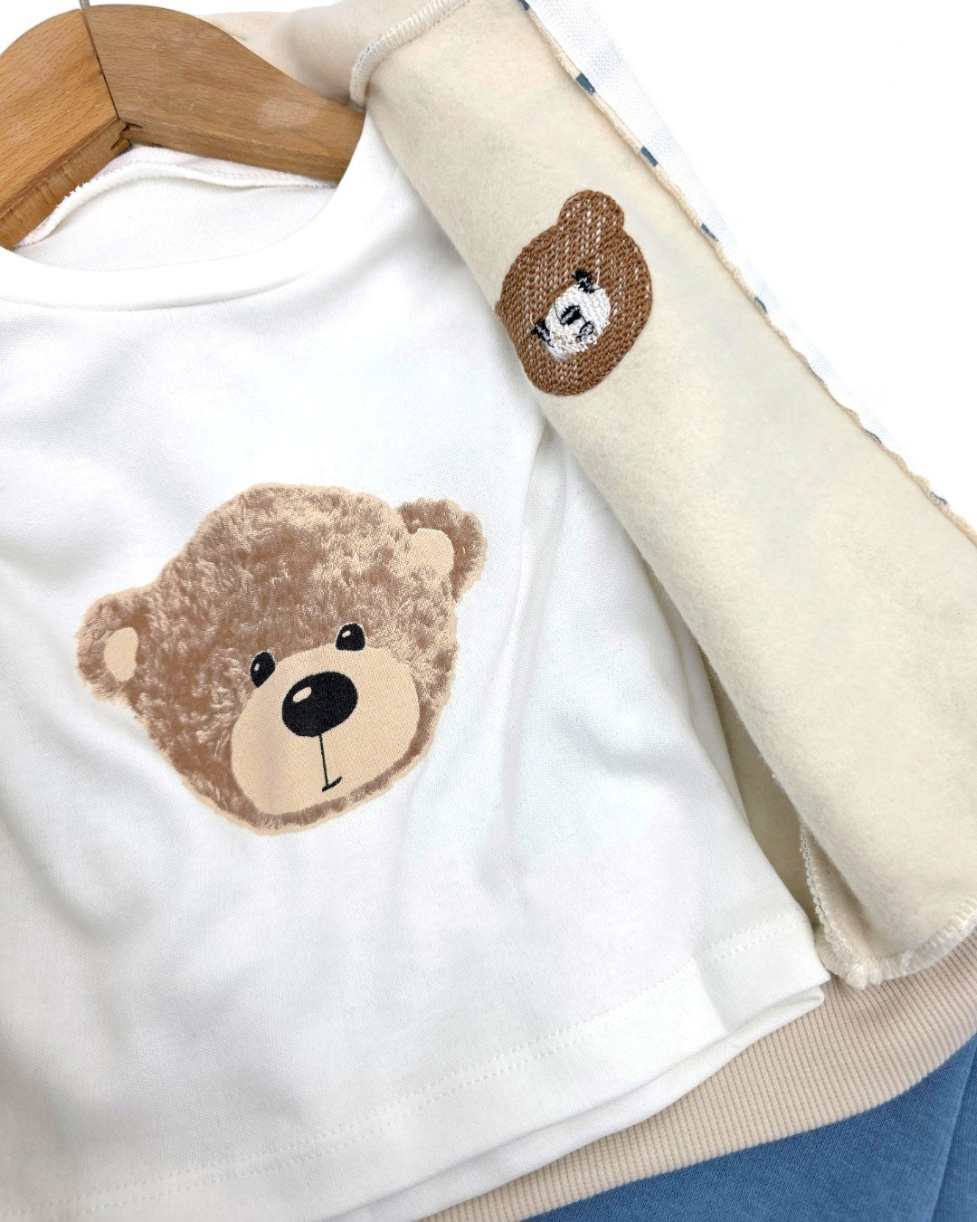 Erkek Bebek Çizgili Ayıcıklı , Kışlık 3 İp Şardonlu Ceket ve Altlı, İnce Badili, 6-24 Ay 3'lü R2299