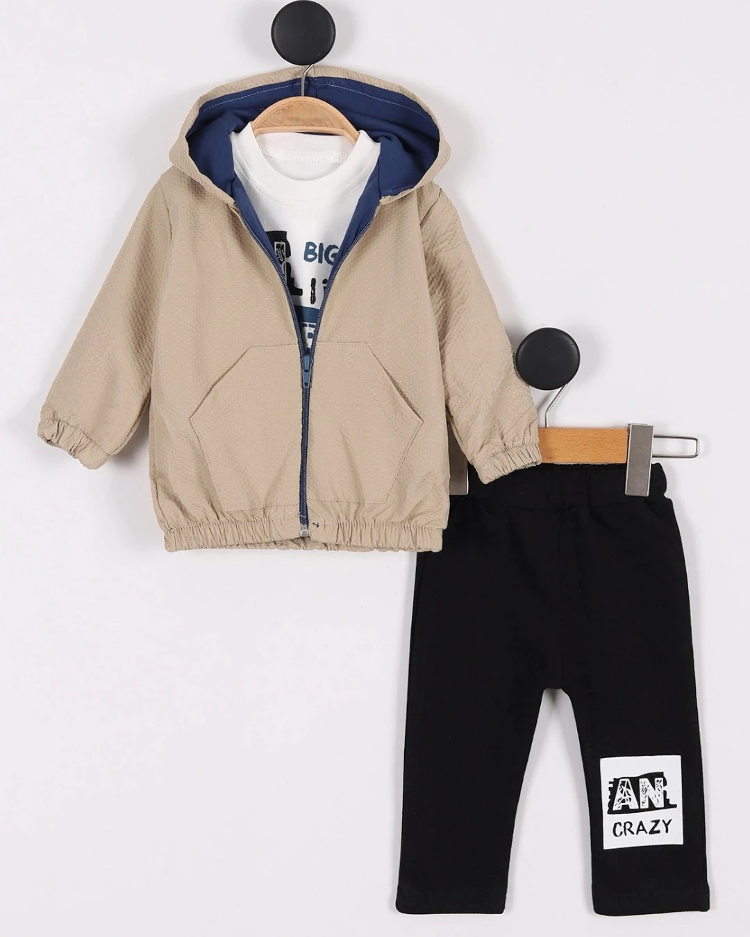 Erkek Bebek Yağmurluklu Kapüşonlu, 3 Parça Mevsimlik Alt Üst Takım l 3-6-9-12-18 Ay R2234