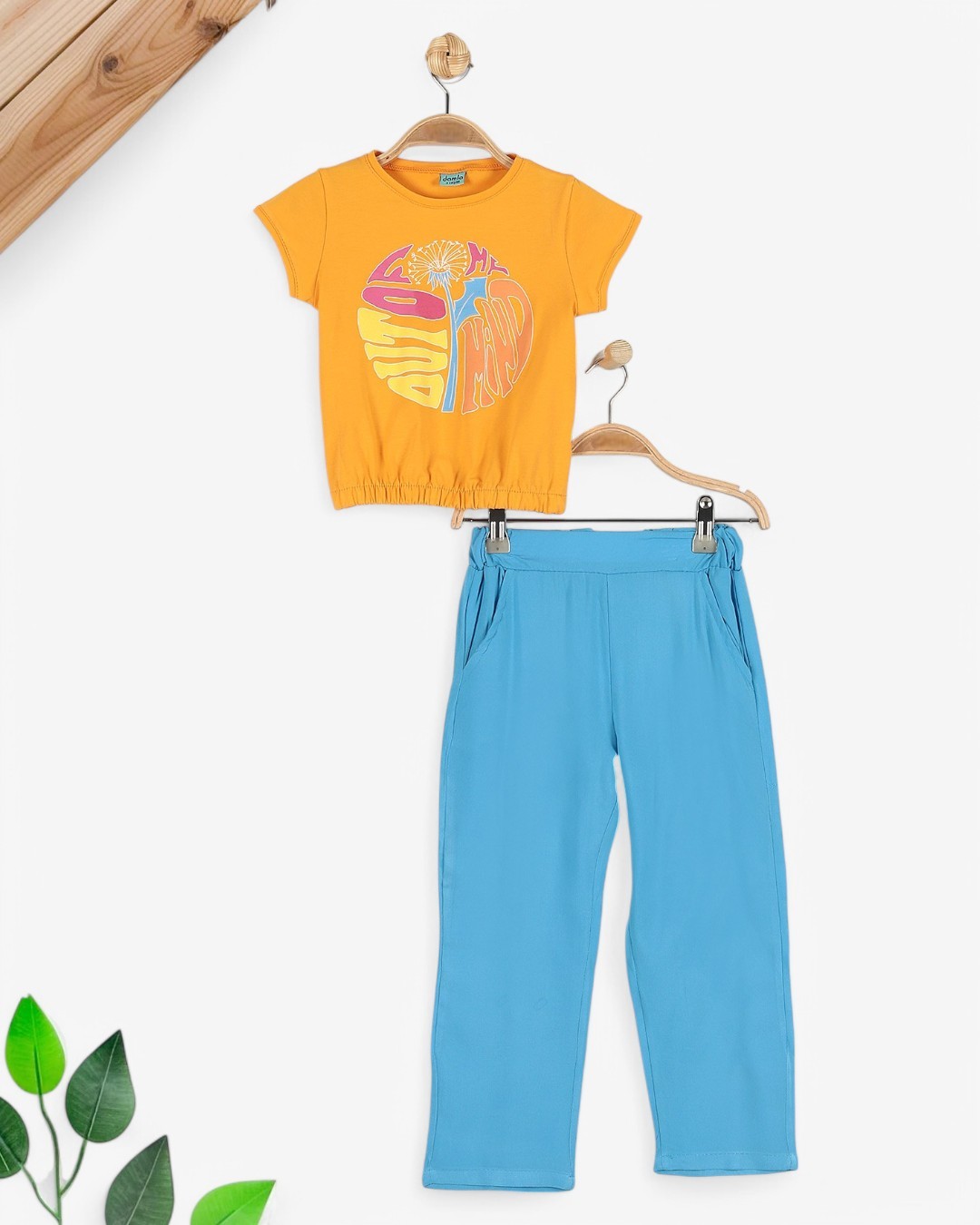 KIZ ÇOCUK 2-3-4-5-6 YAŞ BÜRÜMCÜK PANTALONLU YAZLIK ŞIK TAKIM R1715 - TURUNCU