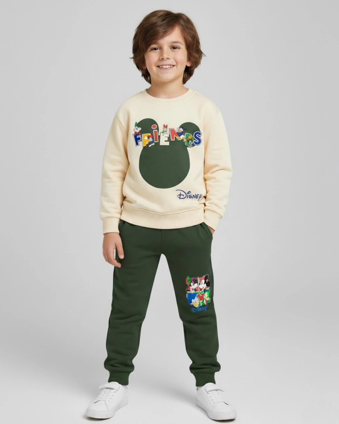 Erkek Çocuk Mevsimlik, Mickey Baskılı, Sırtı Baskılı,  4-11 Yaş Erkek Çocuk Eşofman Takımı R2261 - HAKİ