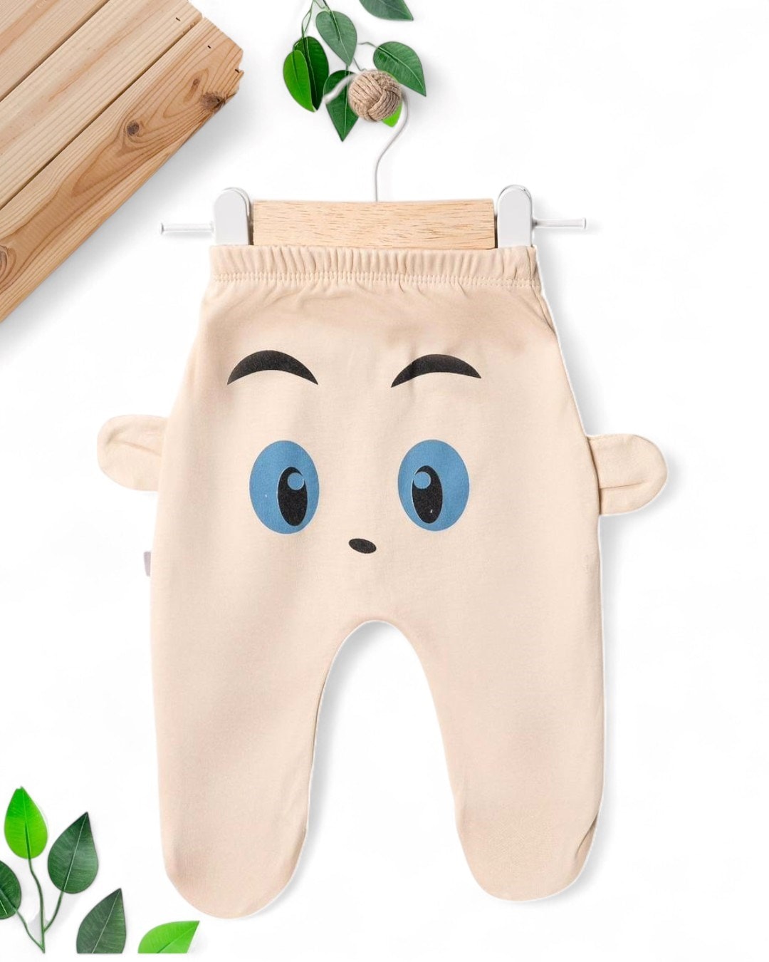 ERKEK BEBEK PATİKLİ YENİ DOĞAN BASKILI MEVSİMLİK İNTERLOK 0-3-6-9-12 AY TEK ALT PİJAMA  TA16 - KREM