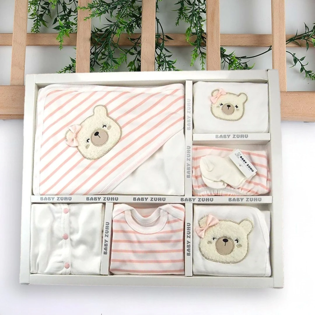 Kız Bebek Ayı Nakışlı 11 Parça Hastane Çıkışı Zıbın Seti R921 - SOMON