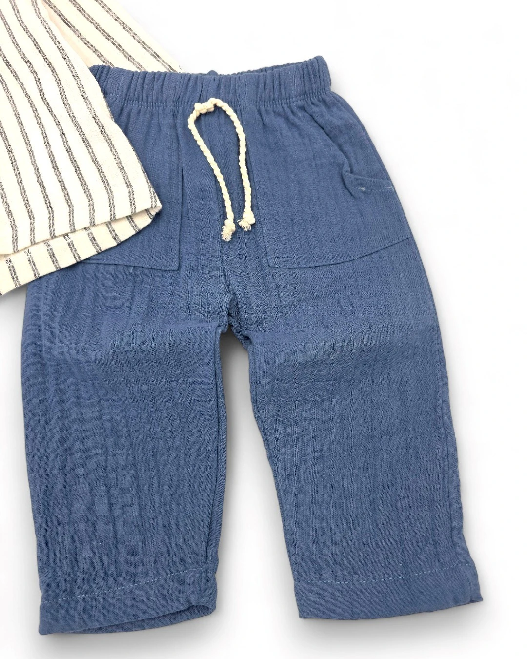 Erkek Bebek Çizgili Müslin Takım, İnce Kapüşonlu 6-9-12-18-24 Ay Müslin Takım R2347