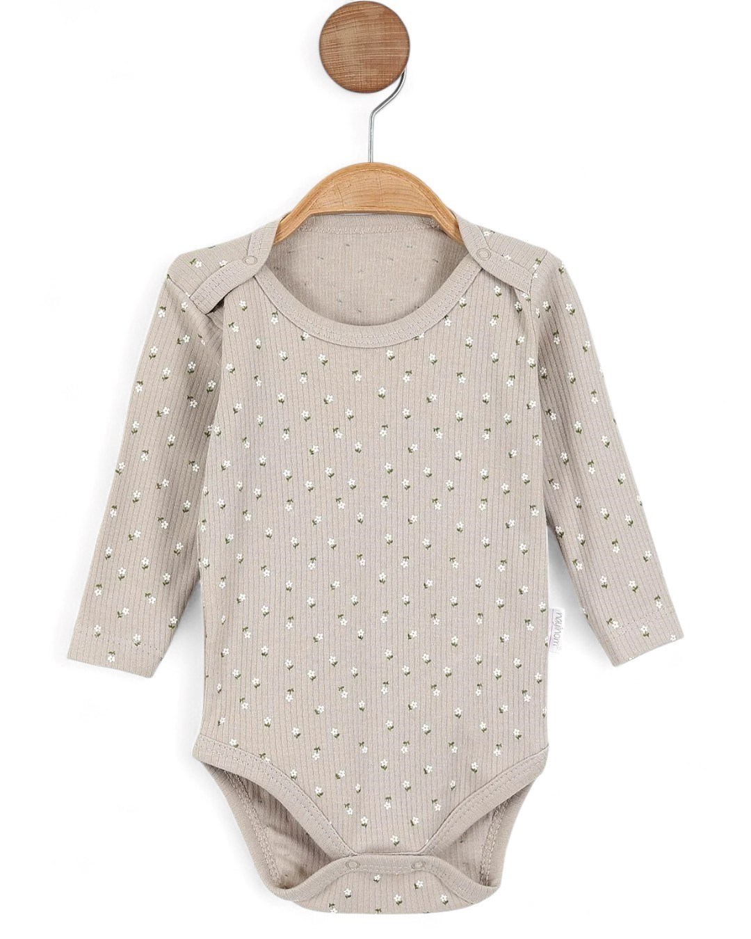 Kız Bebek Uzun Kollu Çiçek Baskıl Fitilli I Bebek Çıtçıtlı Body, Zıbın, Atlet 0-3 Yaş BD11 - TAŞ