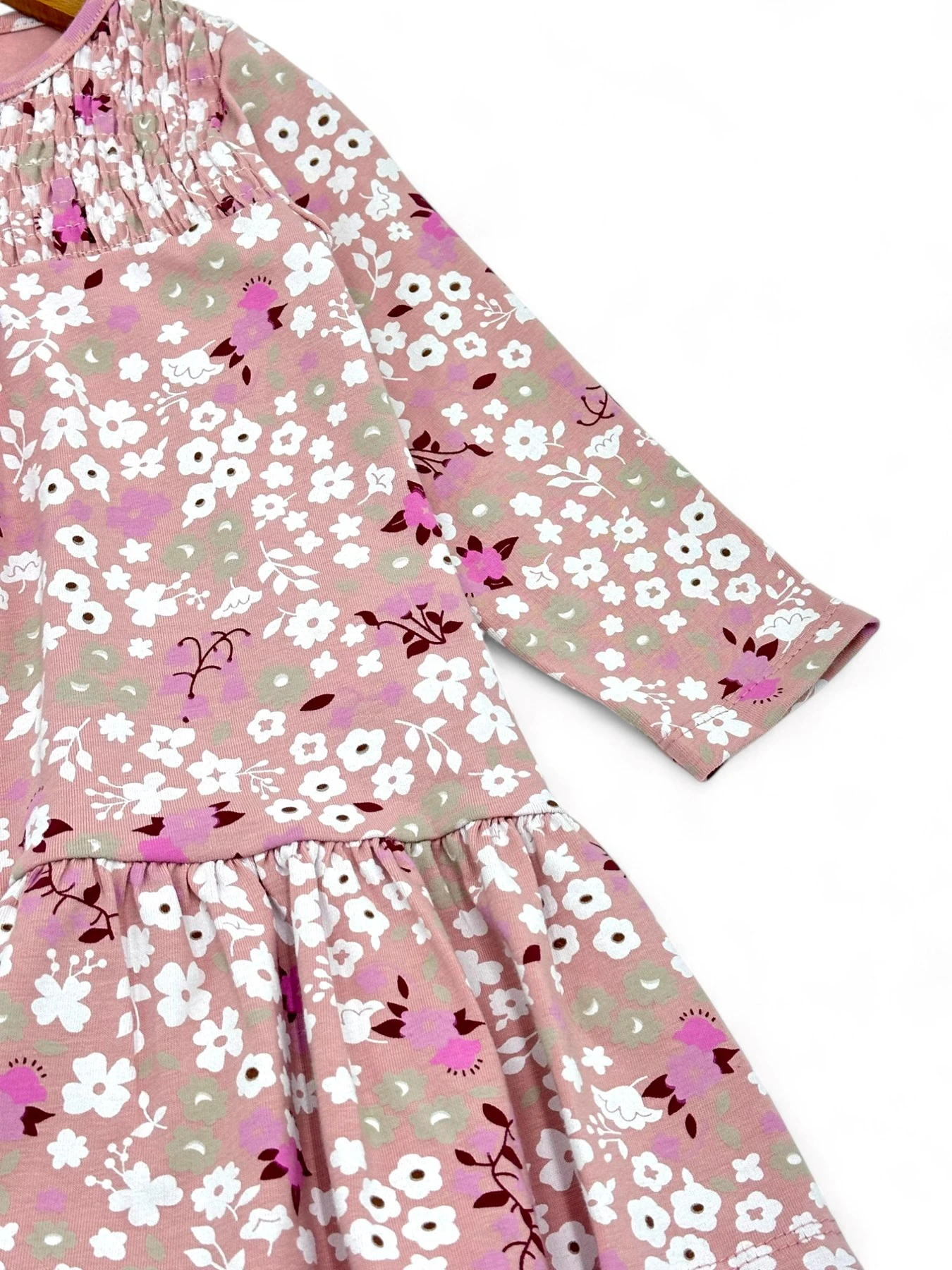 Kız Çocuk 2-3-4-5 Yaş Çiçek Baskılı Mevsimlik Uzun Kollu Elbise R1492