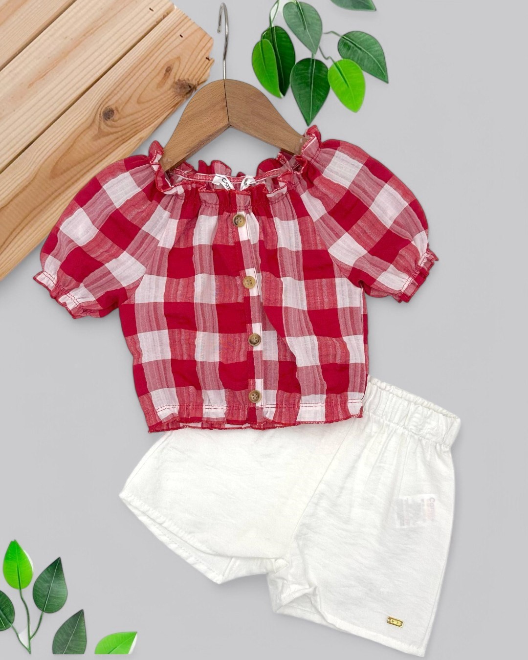 KIZ BEBEK YAZLIK KARELİ GÖMLEKLİ ŞORTLU ALT ÜST TAKIM R1786