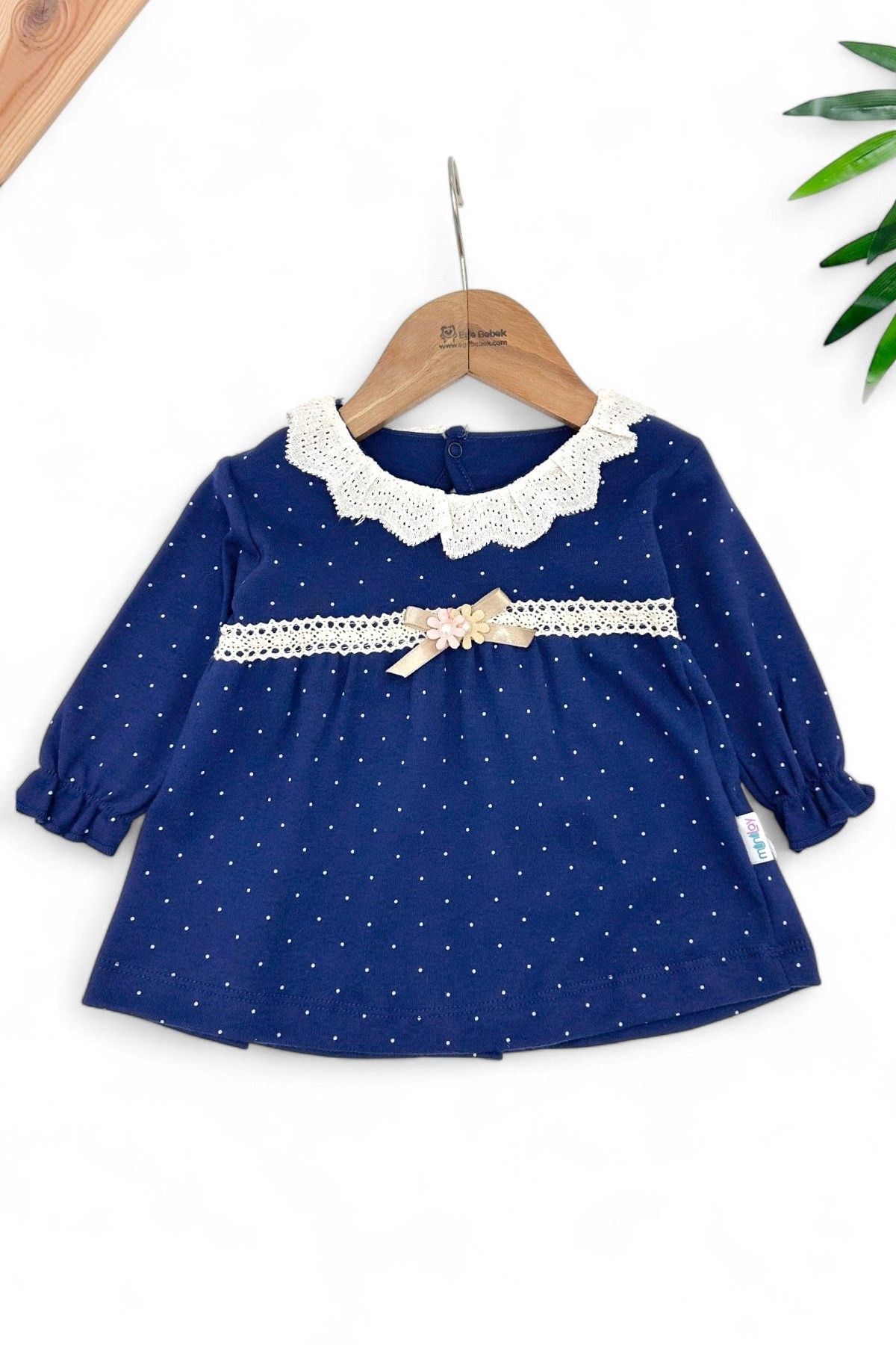 KIZ BEBEK YENİ DOĞAN ÖZEL GÜN ELBİSESİ, KOLLAR BÜZGÜLÜ, DANTEL KEMER DETAYLI MEVSİMLİK ELBİSE R1457 - LACİVERT