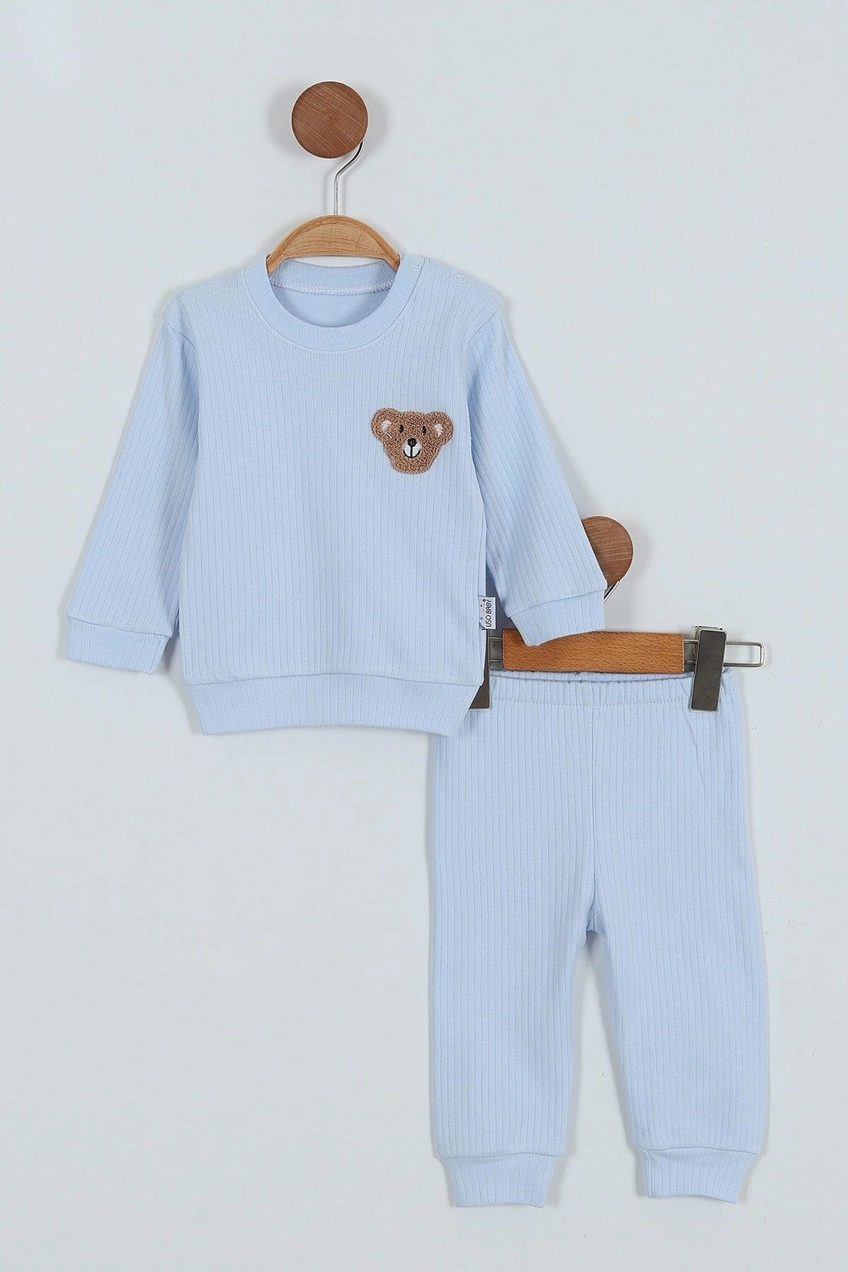Erkek Bebek Ayııcık Nakışlı Fitilli Mevsimlik 6-9-12-18 Aylık Günlük Bebek Takımı R1031