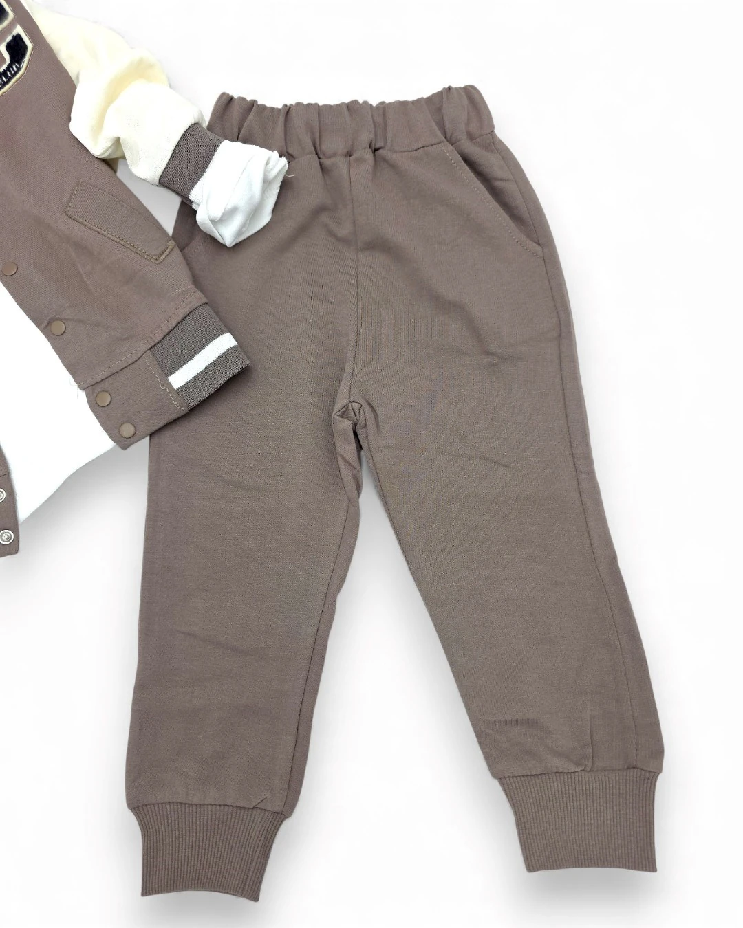 Erkek Çocuk Mevsimlik C Nakışlı Kolej Ceketli, Pantalonlu Sweatshirtlü 3'lü Şık Alt Üst Takım R2384