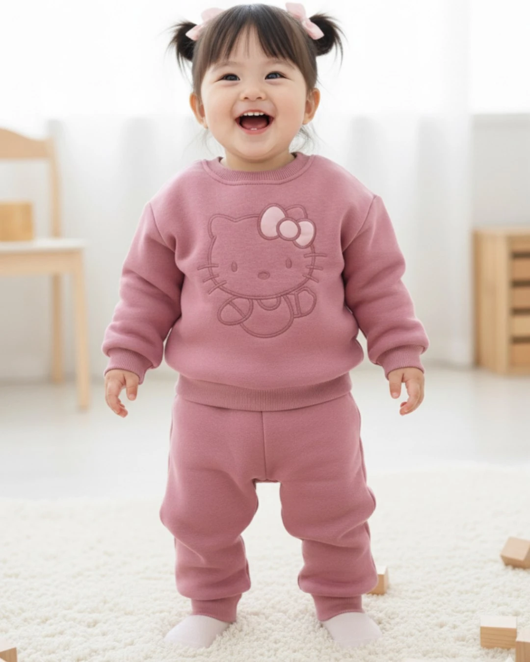 Kız Çocuk Kışlık Kalın 3 İp Şardonlu 2-3-4-5 Yaş Alt Üst Eşofman Takımı l DAR KALIPTIR. R2361 - MÜRDÜM