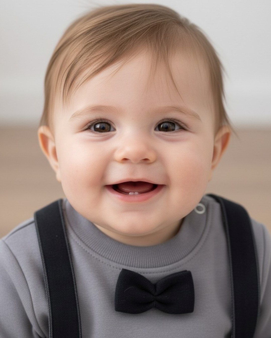 Erkek Bebek Papyonlu Kendinden Askılıklı Bodyli 2 İplik Mevsimlik Şık Bebek Takımı 3-6-9-12 AY R1378