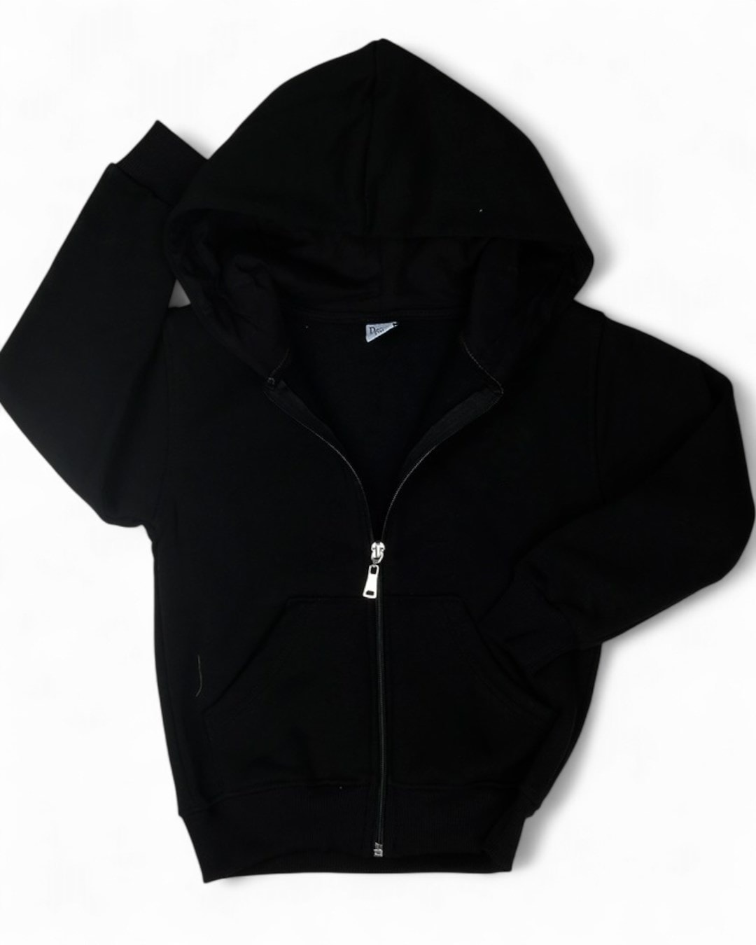 6-16 Yaş Basic Fermuarlı Siyah Kapüşonlu Hırka - Rahat Kışlık Sweatshirt / 3 İp Şardonlu R2216