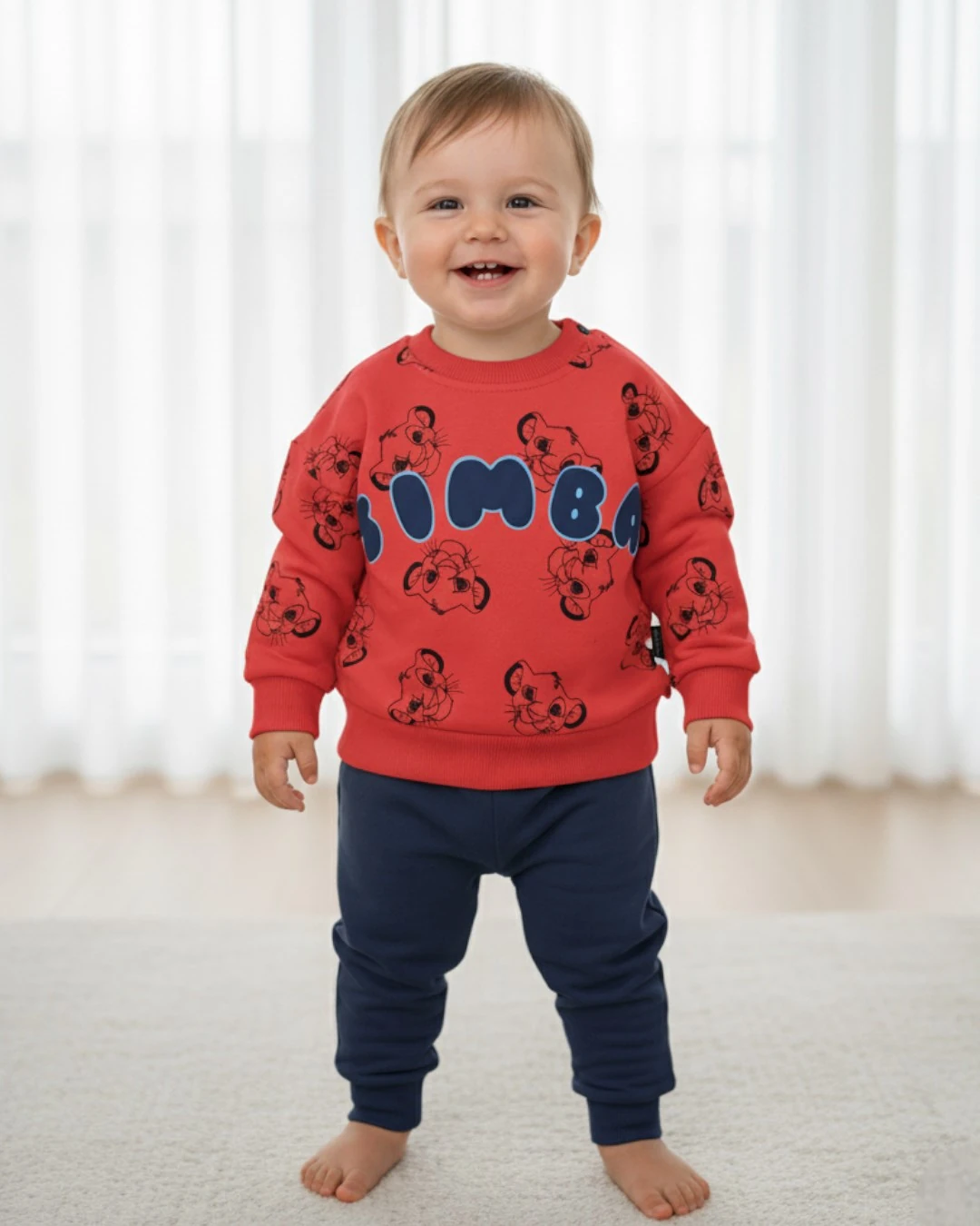 Erkek Çocuk Simba Baskılı 3 İp Şardonlu Kışlık 3-6-9-12-18 Ay Bebek Takımı R1452 - KIRMIZI