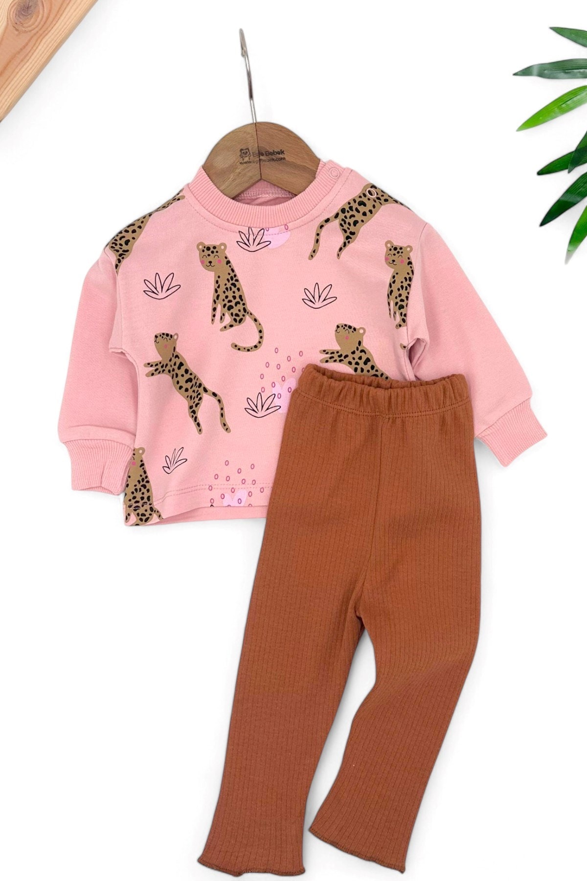 Kız Bebek 3-6-9-12-18 Ay Taytlı Leopar Baskılı Mevsimlik Alt Üst Şık Kız Takımı  R1532