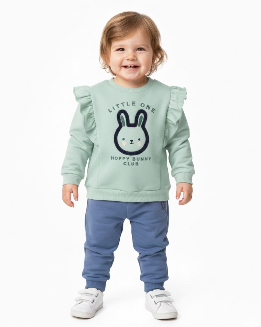 Kız Bebek Mevsimlik 6-9-12-18-24 Aylık Tavşan Baskılı Alt Üst Şık Takım R2319 - YEŞİL