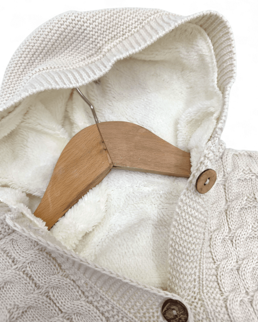 Kışlık Triko Bebek Tulumu, İçi Welsoftlu Düğmeli, Kapüşonlu 3-6-9-12 Aylık Kalın Peluş Tulum R2200
