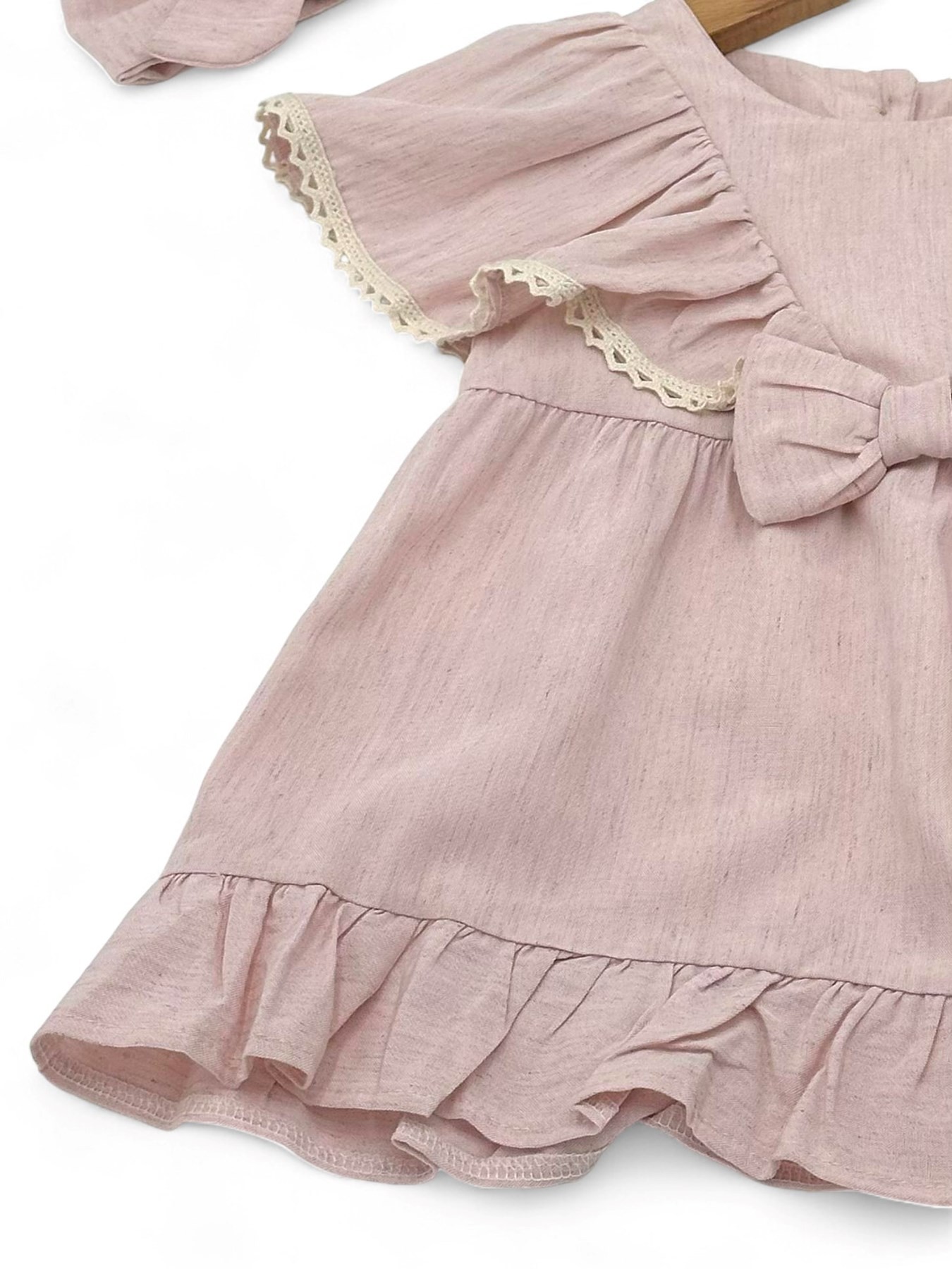 KIZ BEBEK YUMUŞAK İNCE KETEN YAZLIK 3-6-9-12-18 AY MELEK ELBİSE VE SAÇ BANDI / BANDANALI ELBİSE R1828