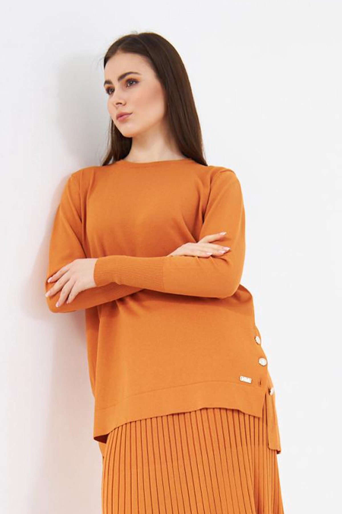 Triko Rayon Soğuk İplik Asmin Tunik - Oranj