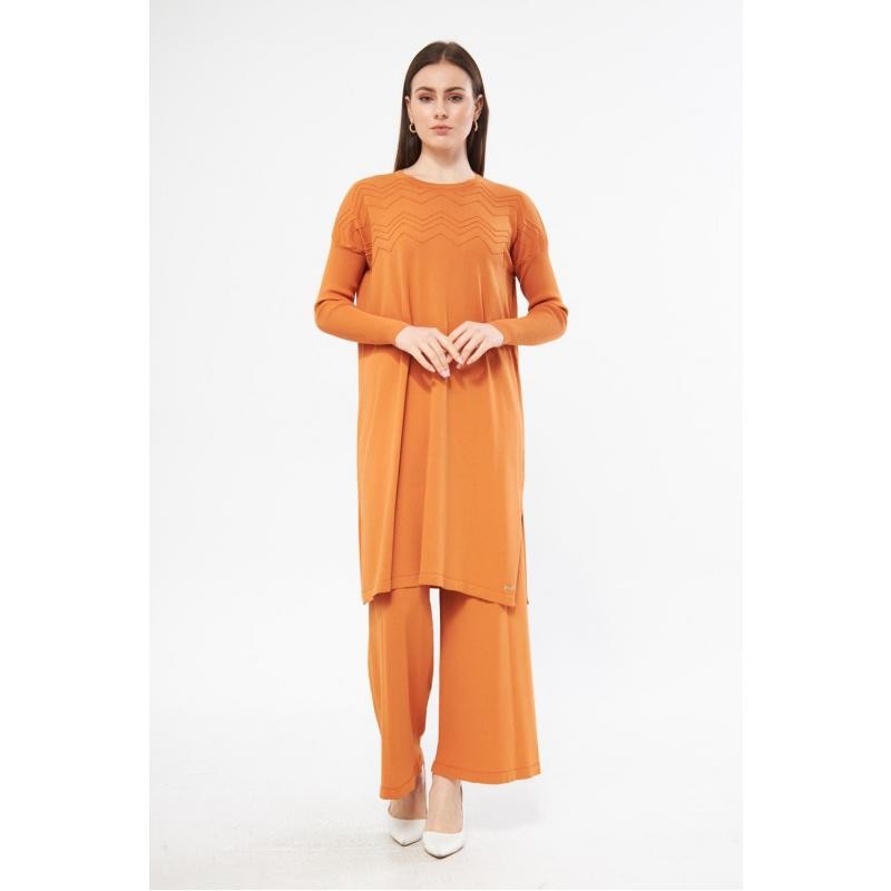 Triko Rayon Zikzak Tunik - Oranj