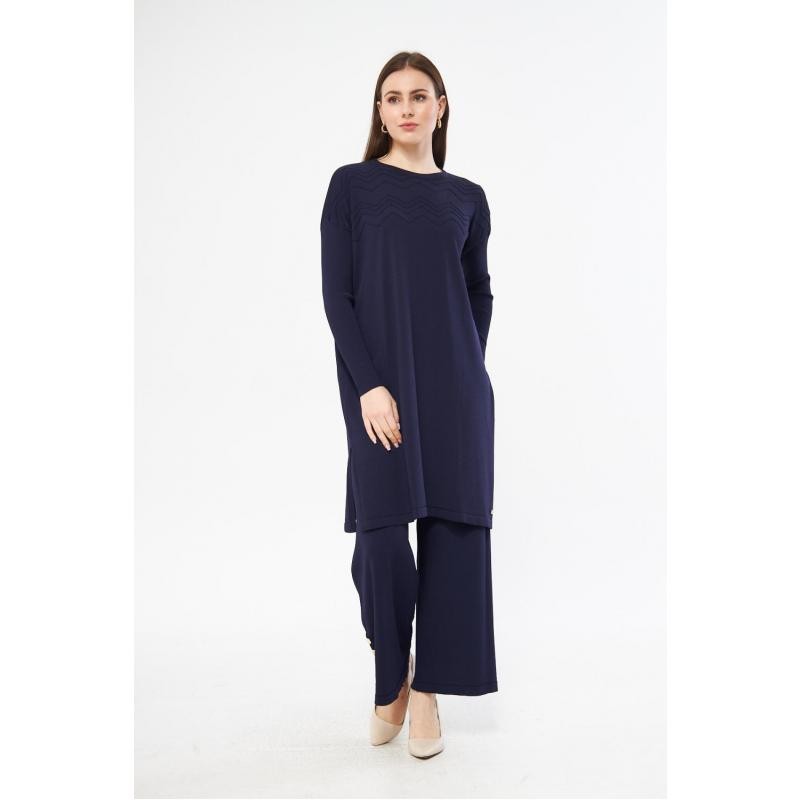Triko Rayon Zikzak Tunik - Lacivert