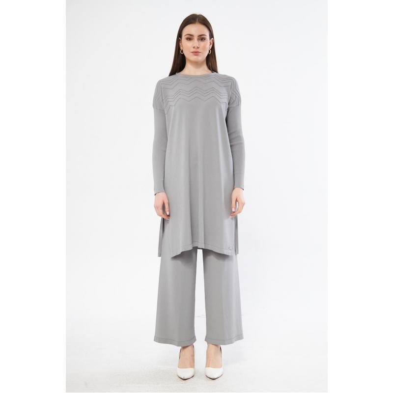 Triko Rayon Zikzak Tunik - Gri