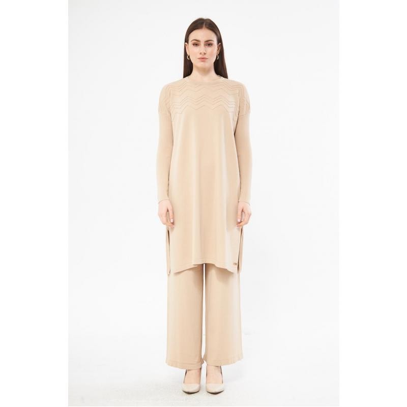Triko Rayon Zikzak Tunik - Bej