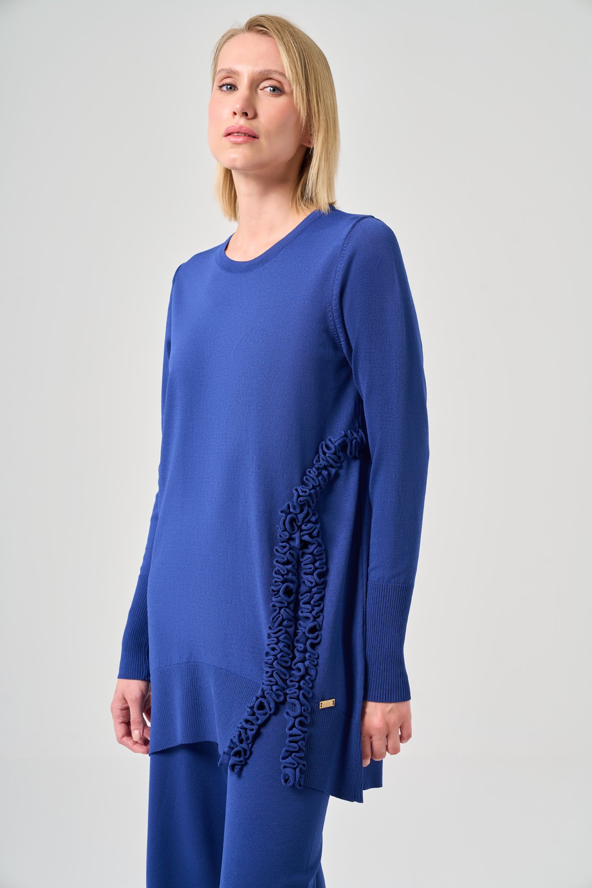 Rayon Soğuk İplik Fırfır Tunik - saks
