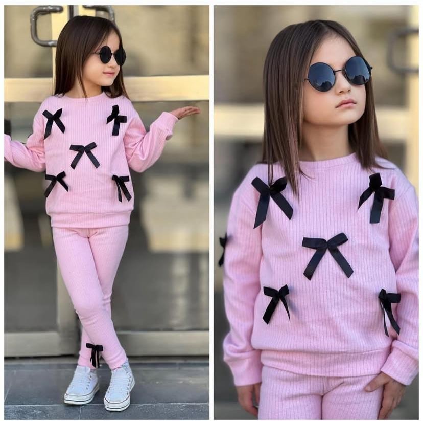 Kız Fiyonk Detay Alt Üst Takım - pembe
