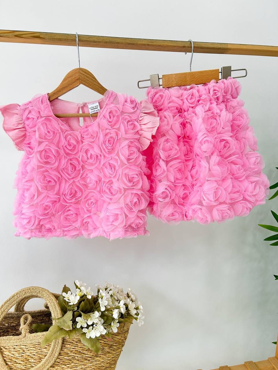 Kız Çocuk 3D Gül Rüyası 3 Lü Kombin - pembe