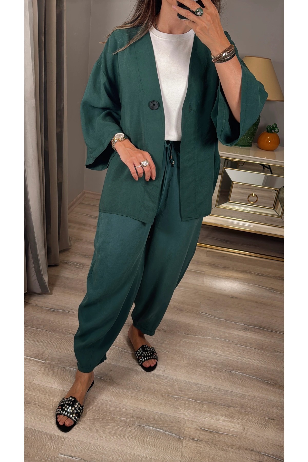 Modal Dökümlü Şalvar Pantolon