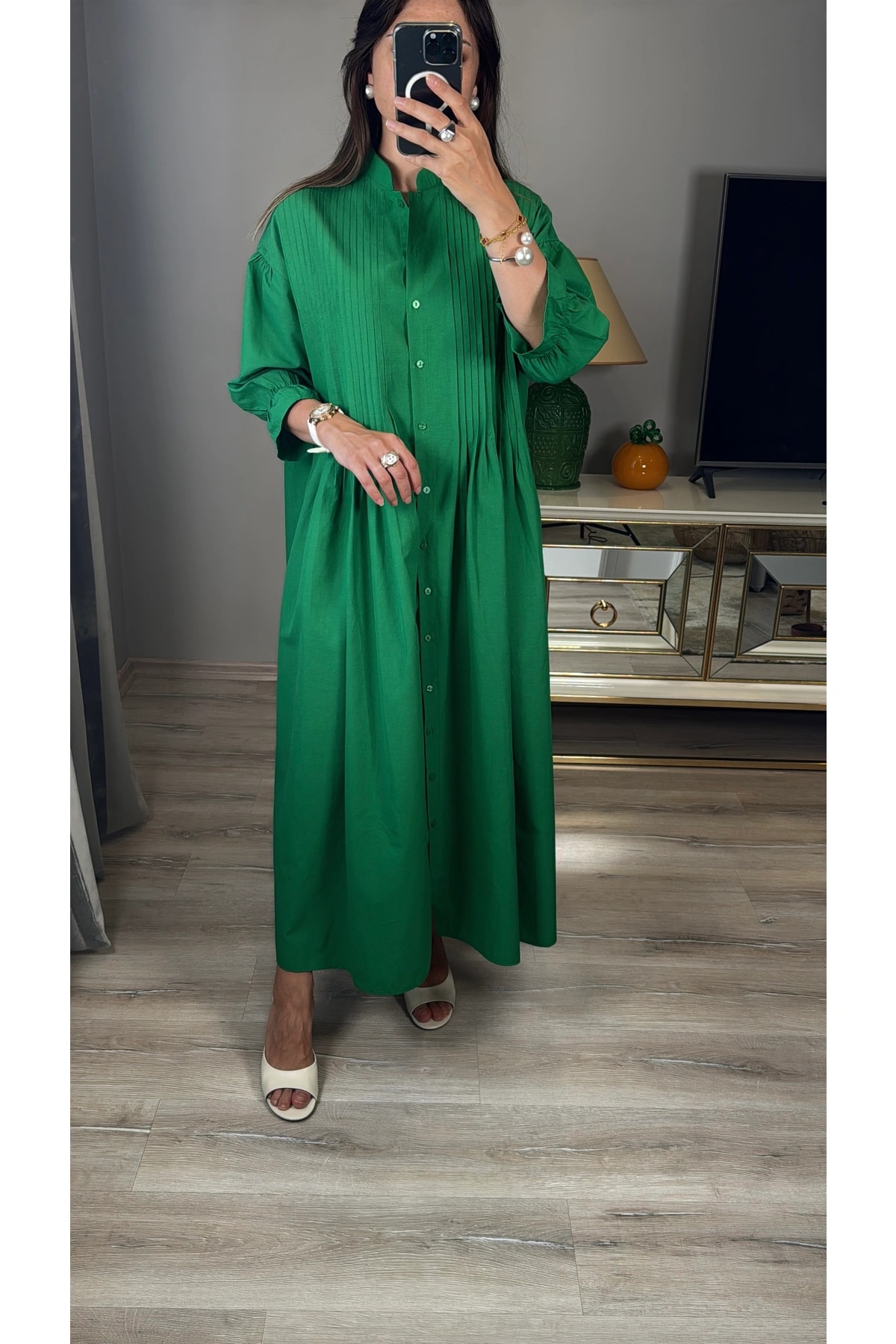 Nervür Detaylı Gömlek Elbise