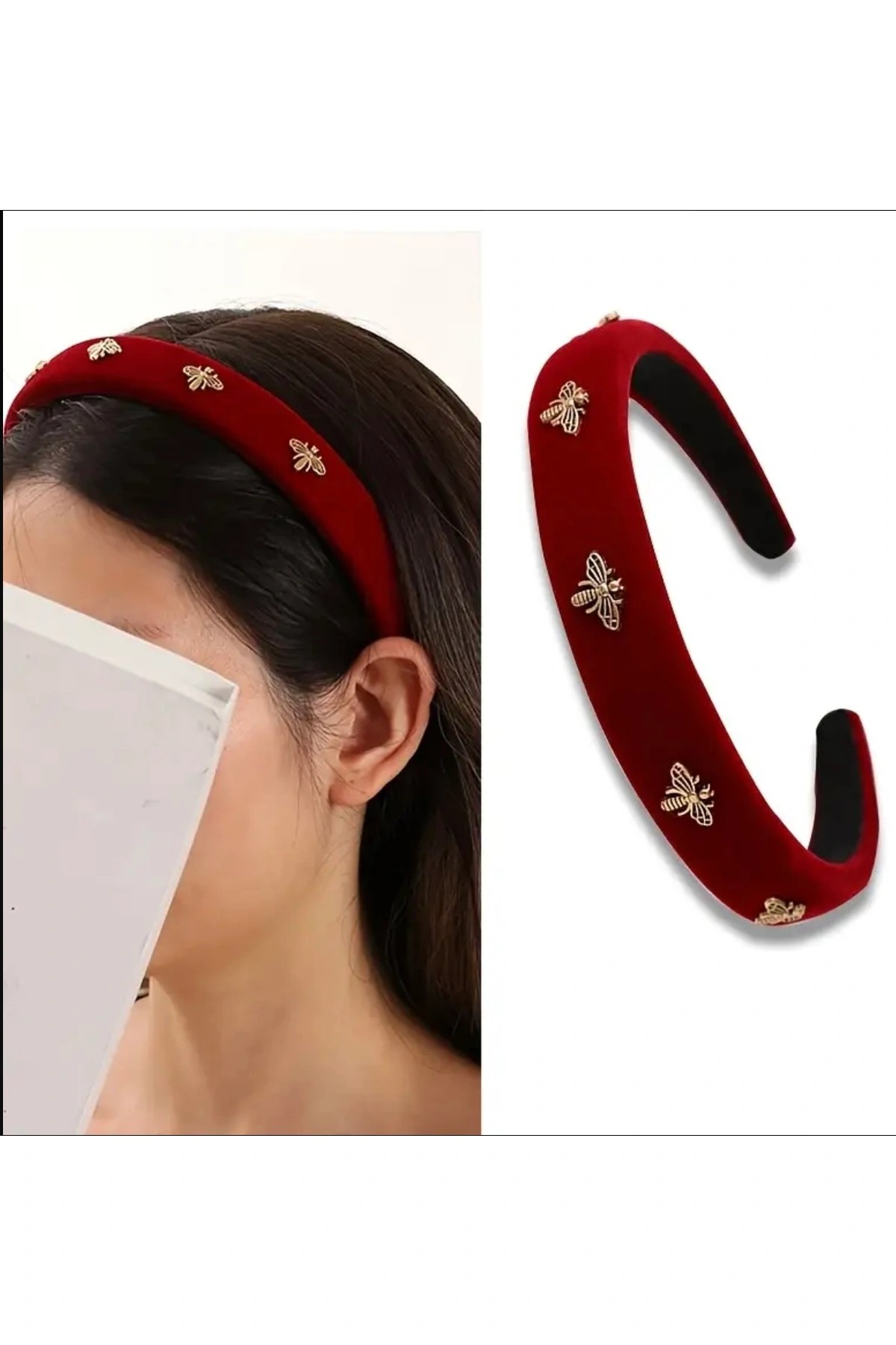 Arı Figürlü Kadife Taç - Bordo