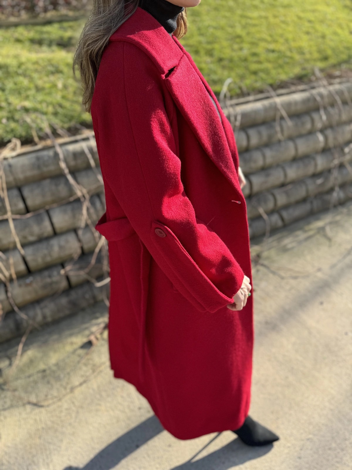 Kolları Düğme Detaylı Kaşe Kaban