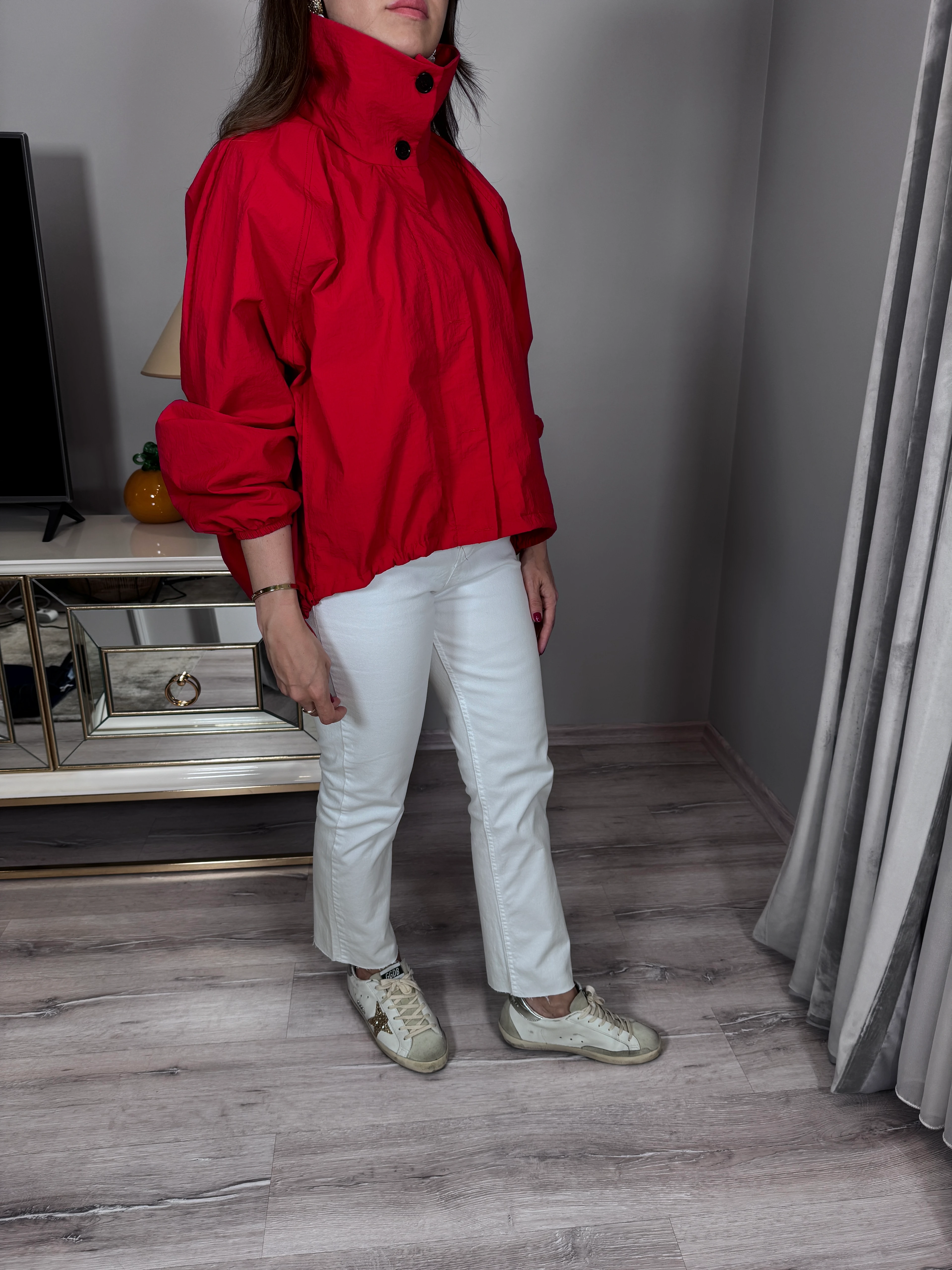 Dik Yaka Oversize Cepli Yağmurluk