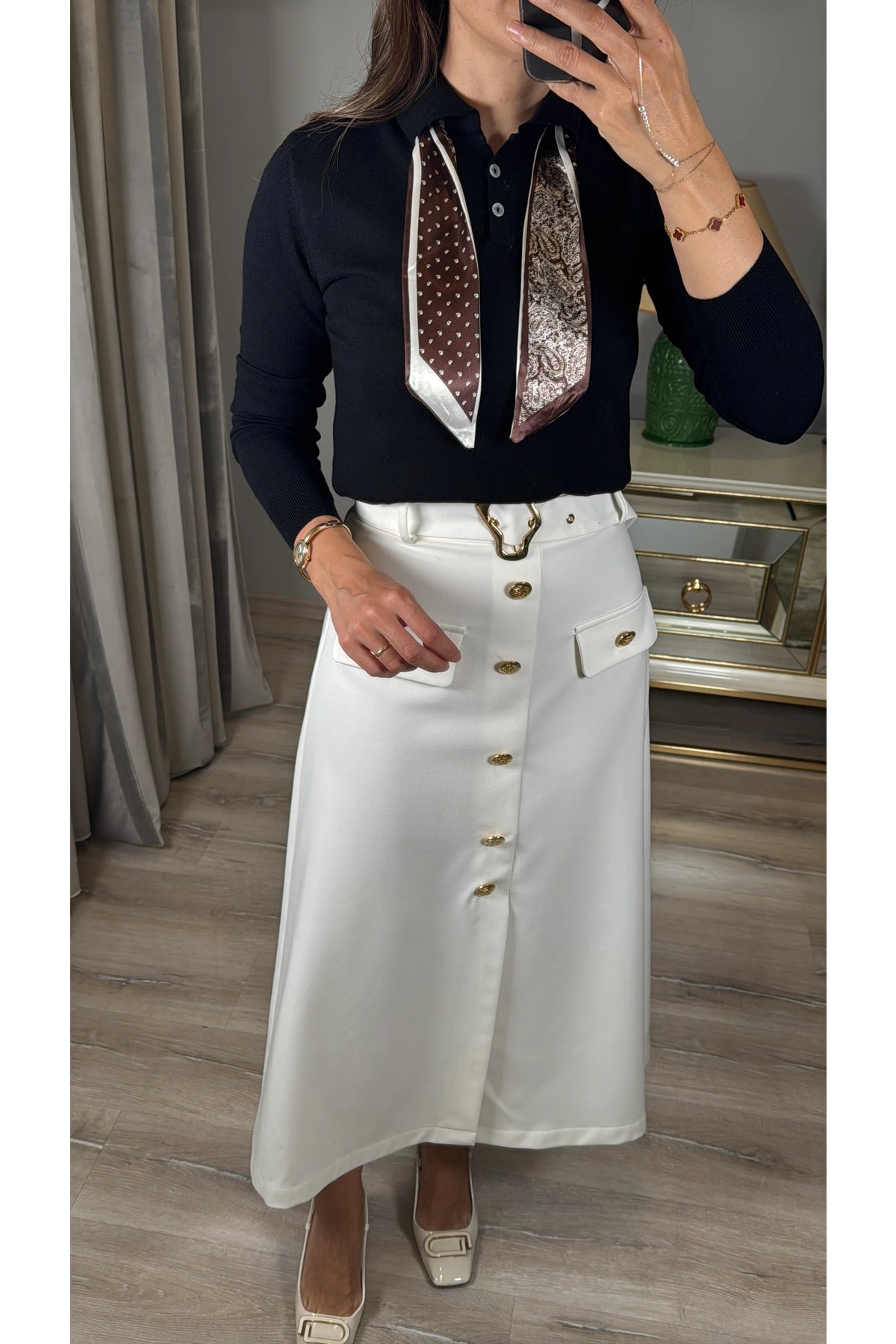 Korsman Fularlı Triko Kazak - Siyah