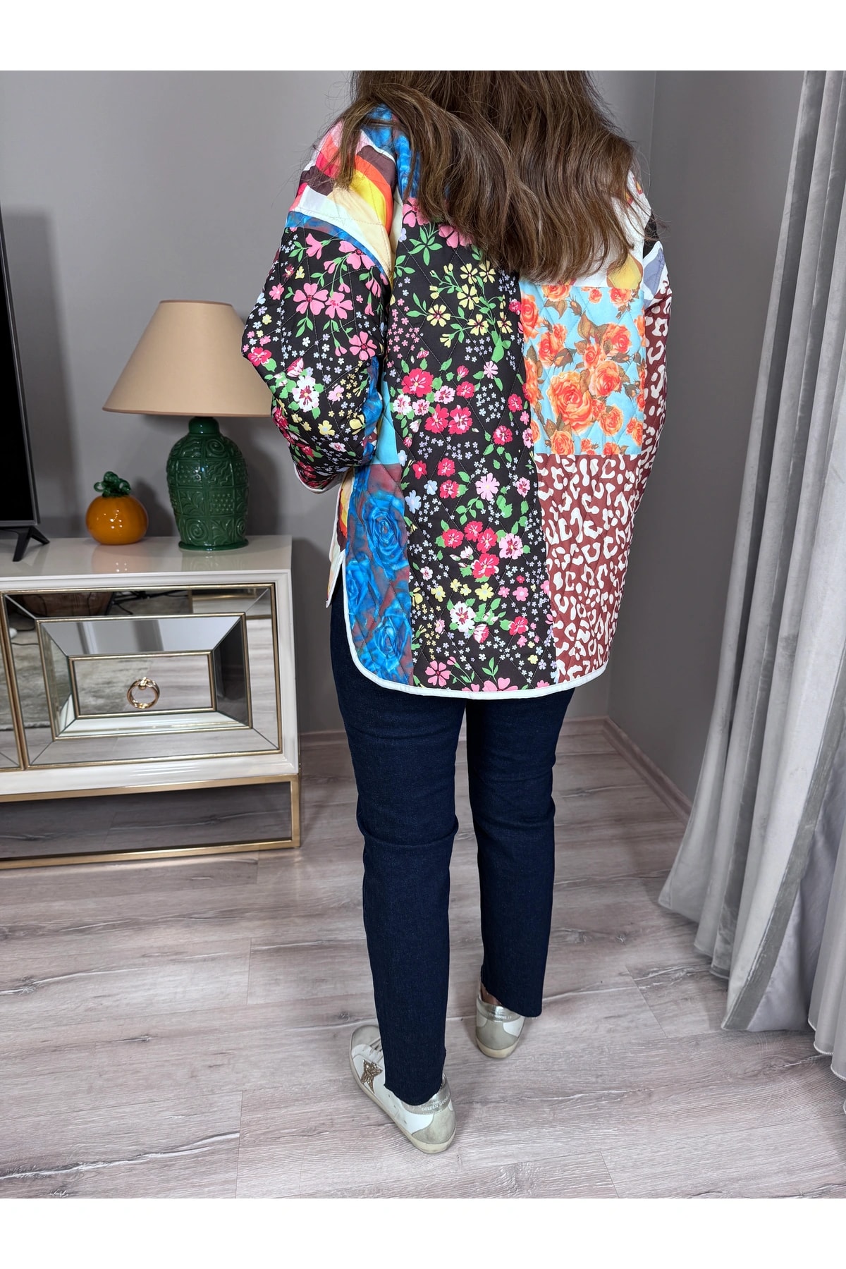 Patchwork Desenli Kapitone Ceket
