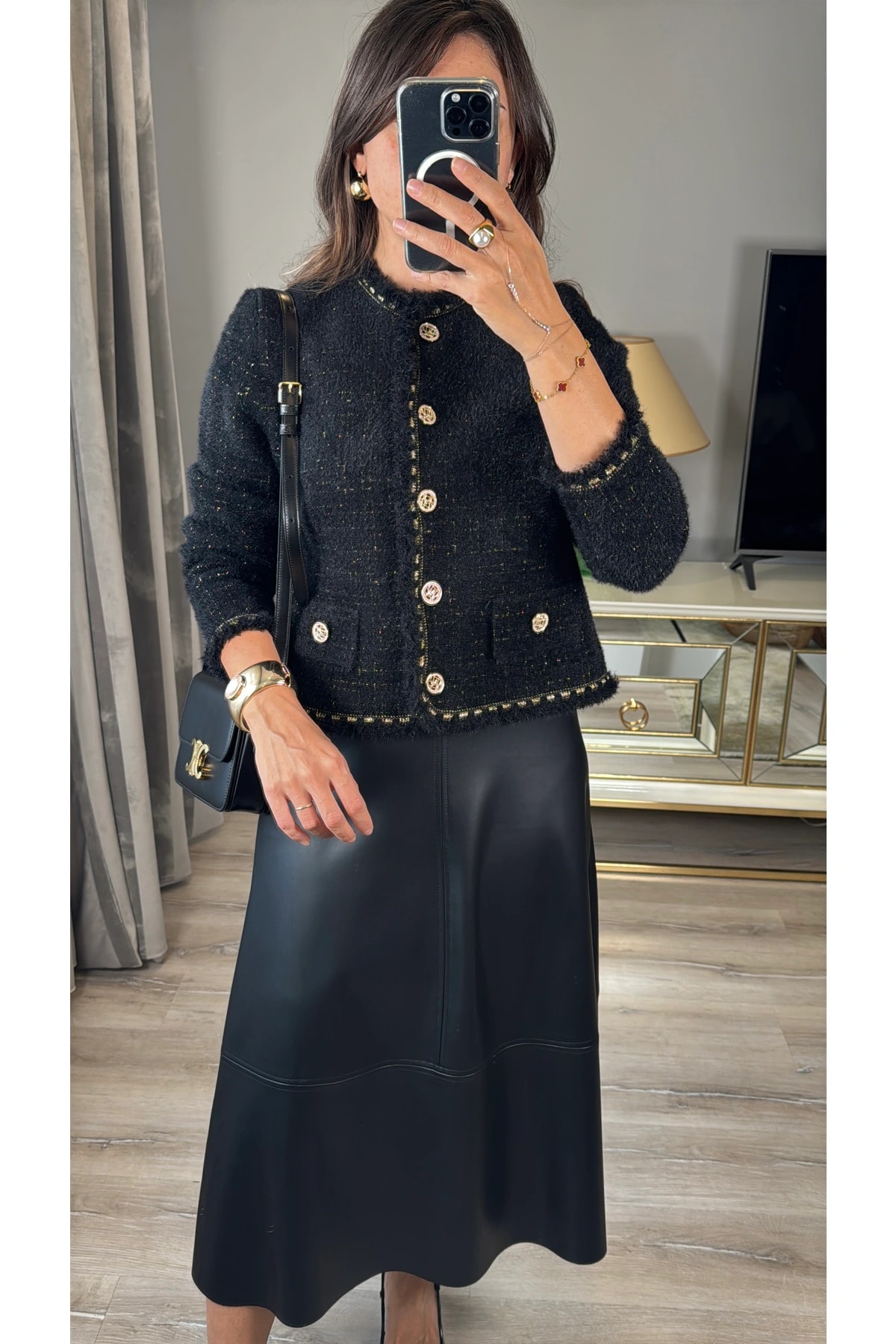 Sim ve Püskül Detaylı Triko Hırka Ceket - Siyah