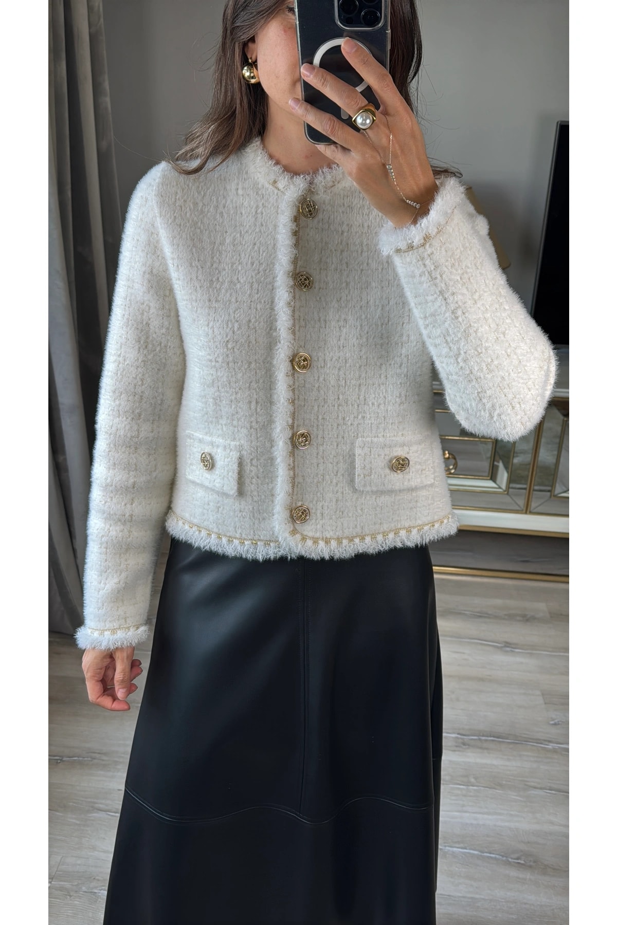 Sim ve Püskül Detaylı Triko Hırka Ceket