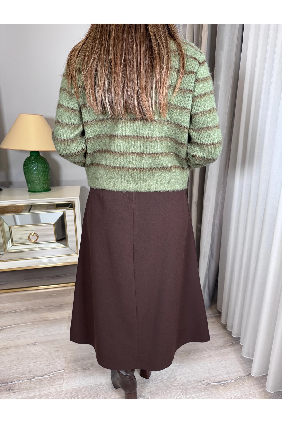 Çizgi Detaylı Şardonlu Hırka