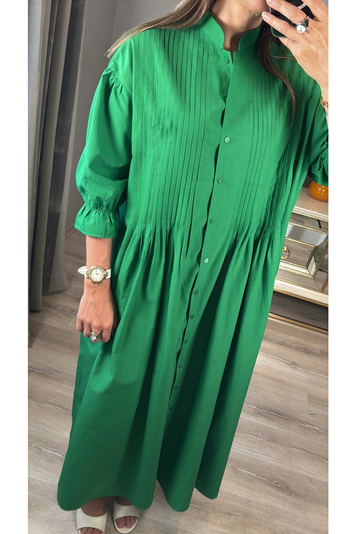 Nervür Detaylı Gömlek Elbise