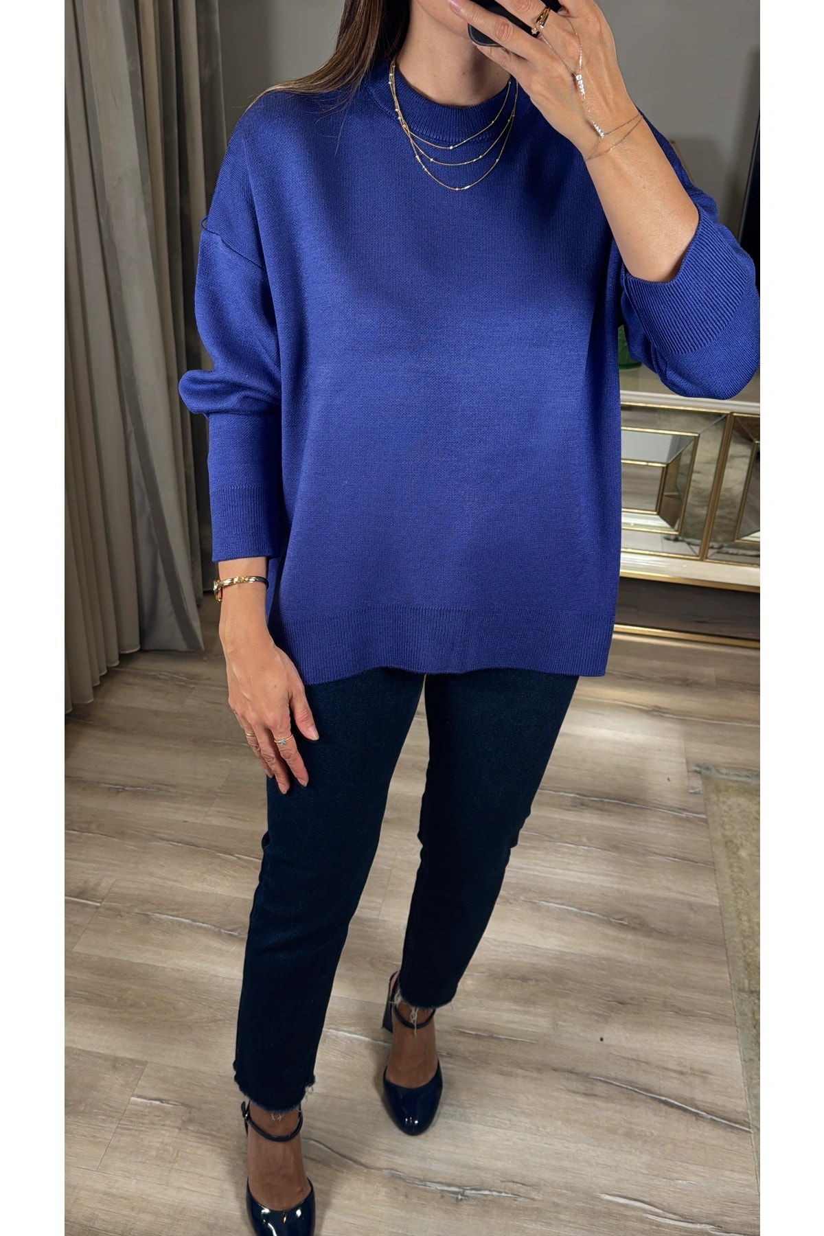 Oversize Bisiklet Yaka Kazak