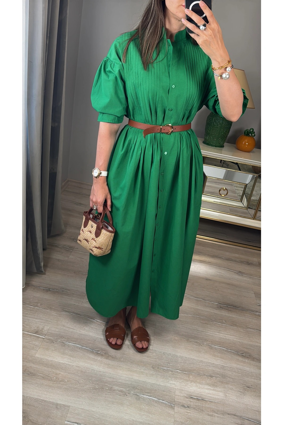 Nervür Detaylı Gömlek Elbise