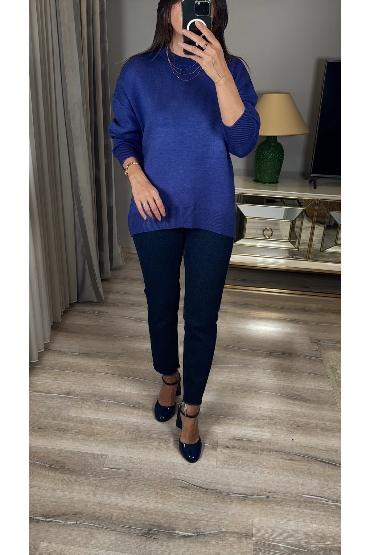 Oversize Bisiklet Yaka Kazak