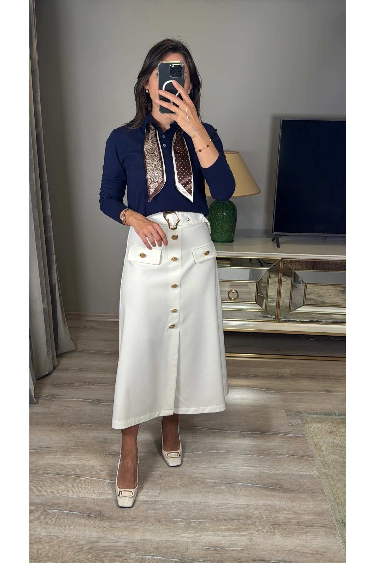 Korsman Fularlı Triko Kazak - Lacivert