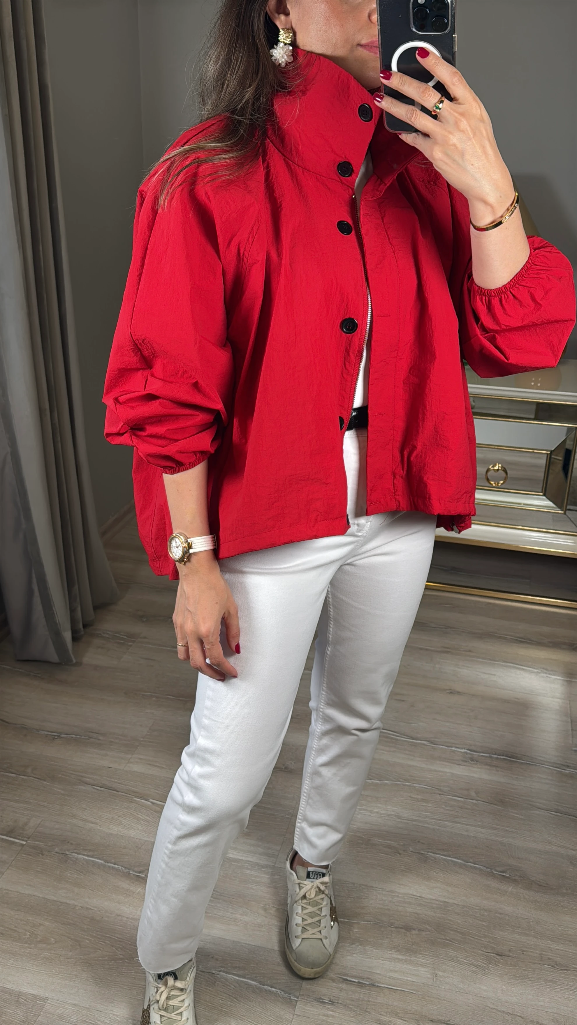 Dik Yaka Oversize Cepli Yağmurluk